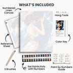 Only Us kit contents: numbered canvas, paints, three brushes, reference sheet, color key, painting guide and hanging hardware.