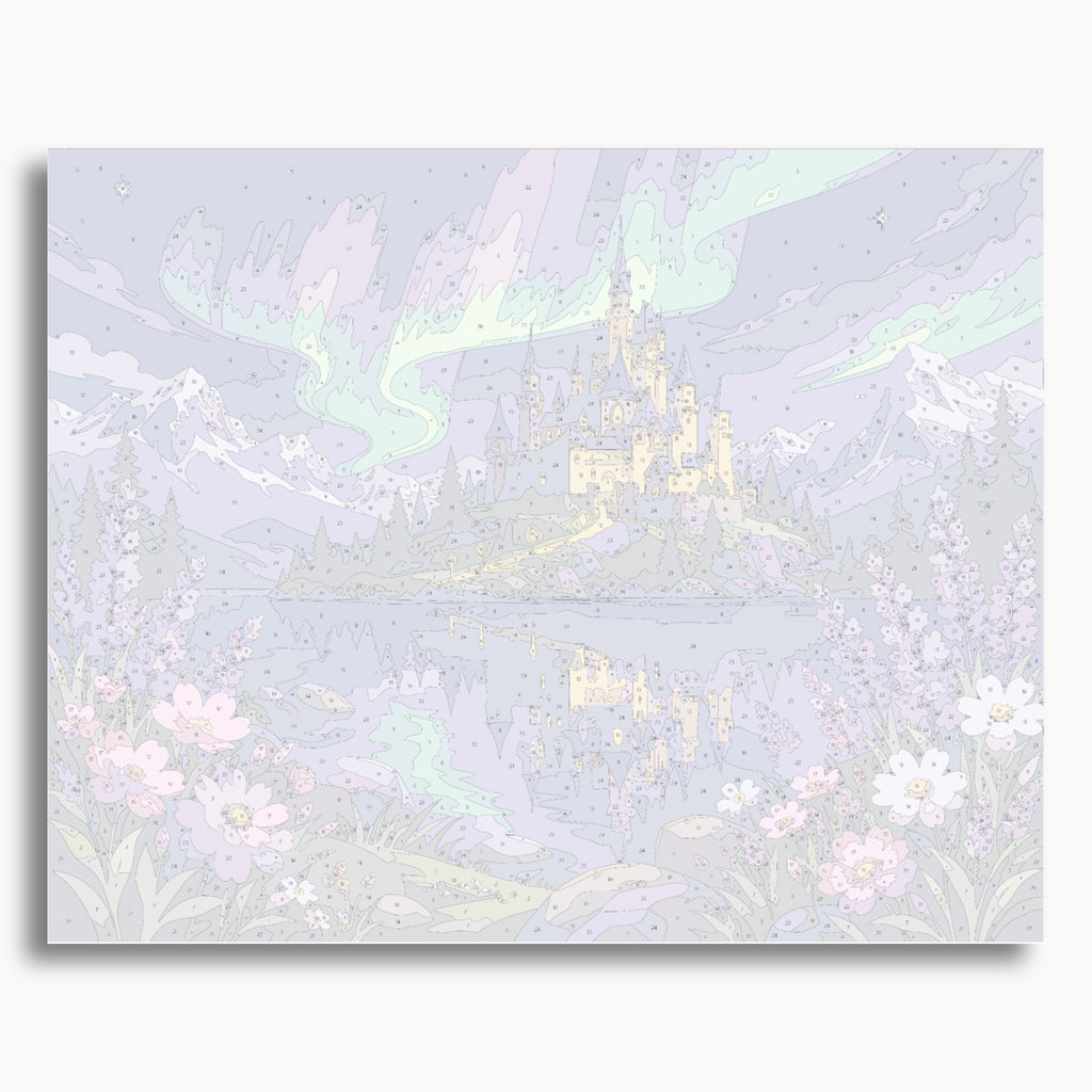 Numbered canvas preview for the Aurora Castle paint by numbers kit