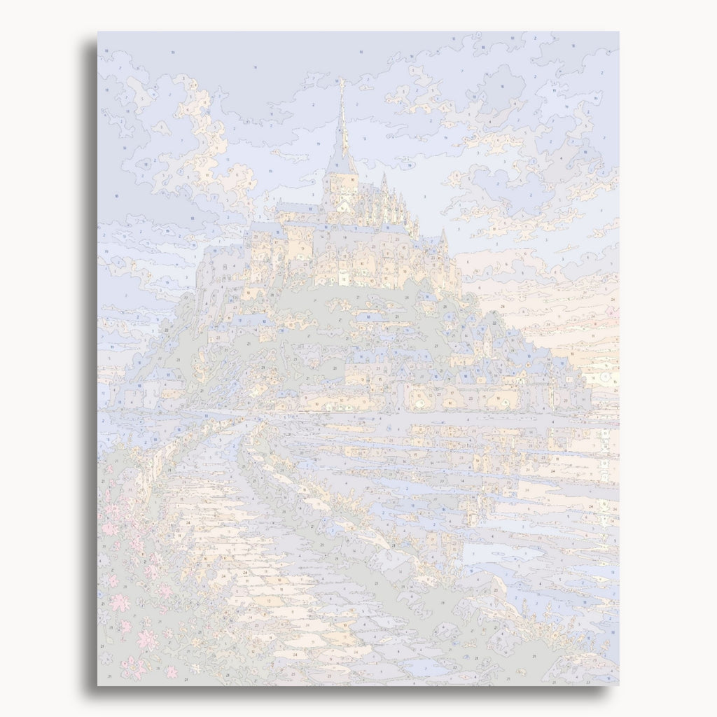 Numbered canvas preview for the Island Abbey paint by numbers kit