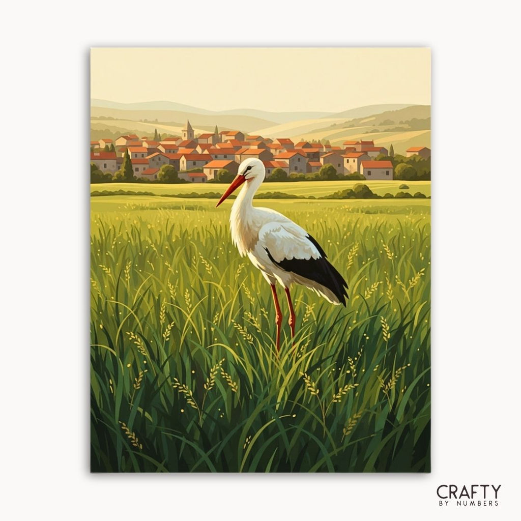 Golden Meadow Stork paint by numbers artwork on canvas