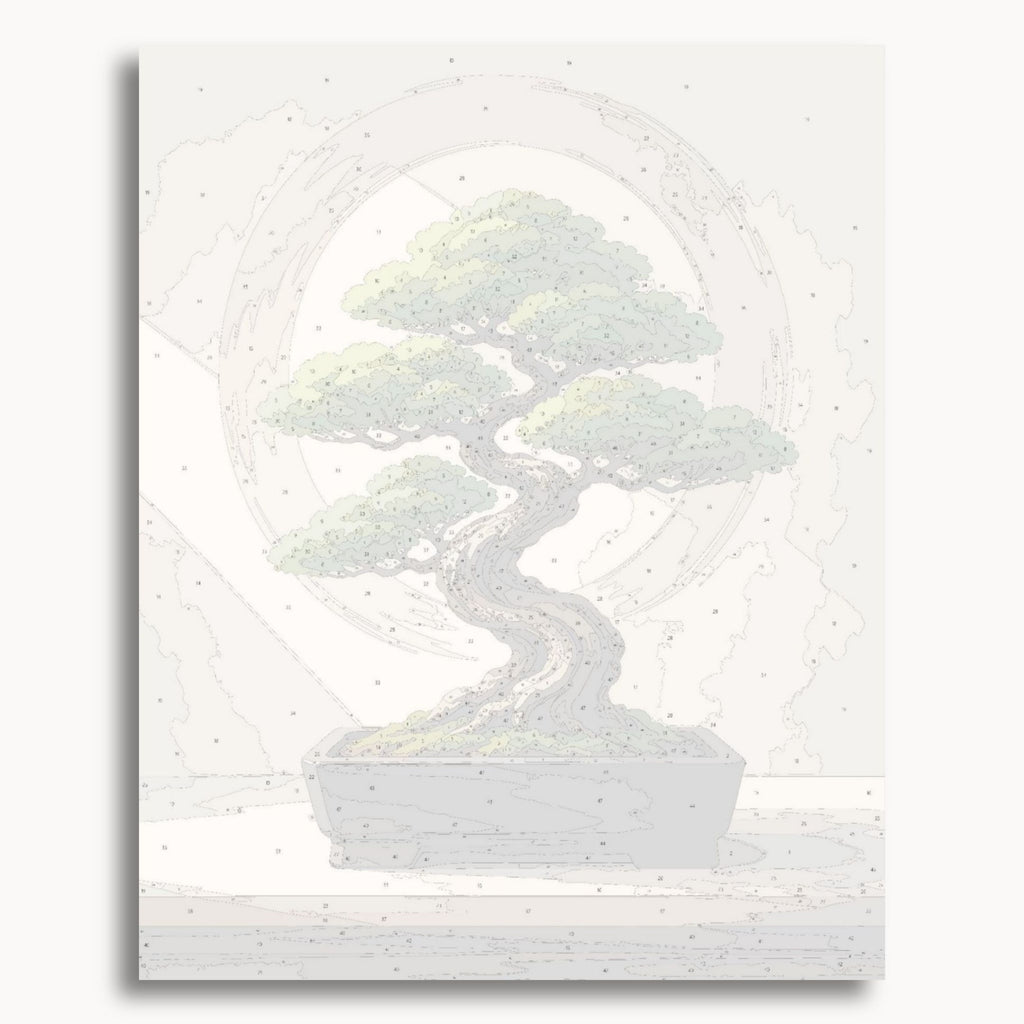 Vista previa del lienzo numerado para el kit de pintura por números Zen Bonsai
