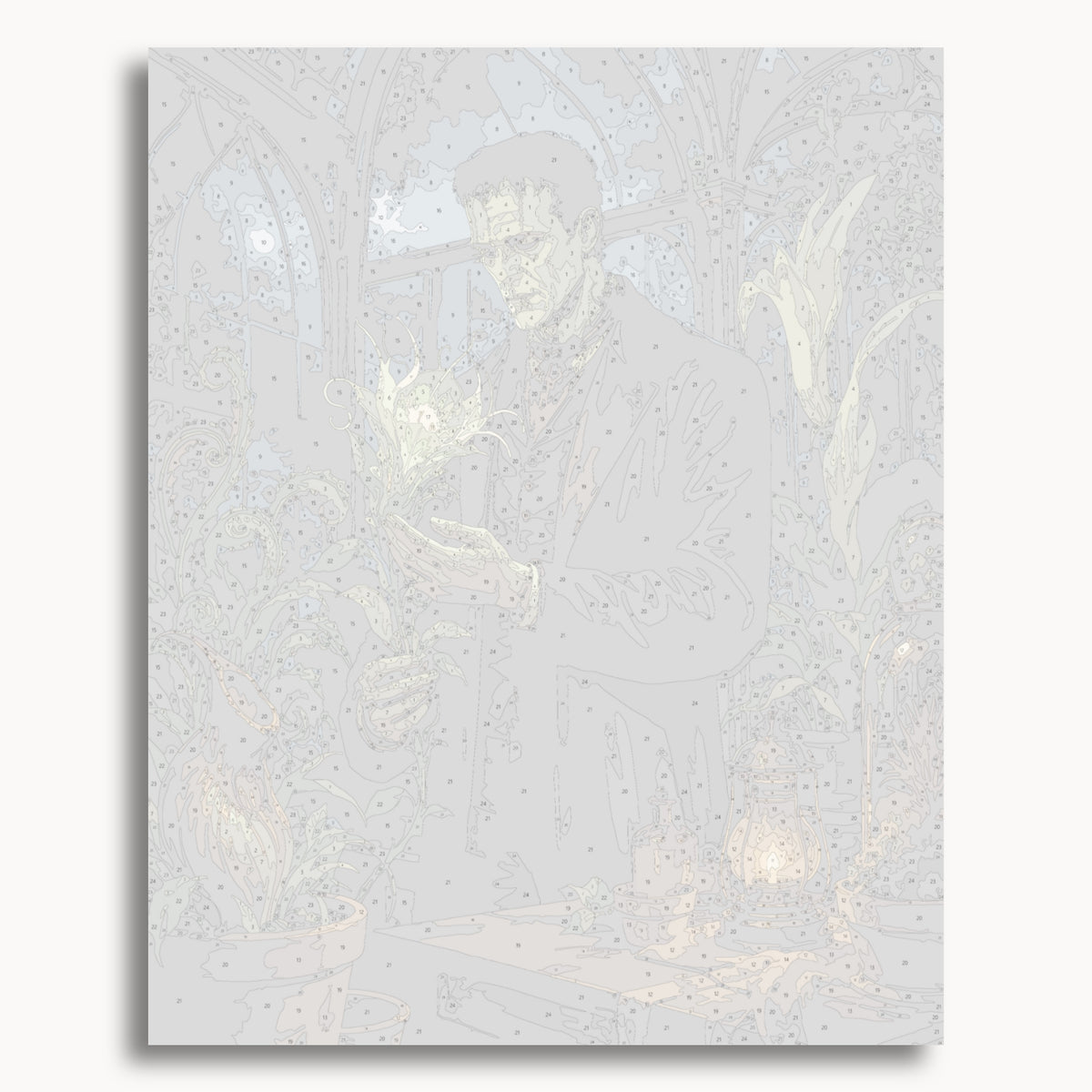 Numbered canvas preview for the Frankenstein Botanist paint by numbers kit