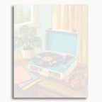 Vista previa del lienzo numerado para Vintage Record Player, que muestra secciones de pintura delineadas y números de color.