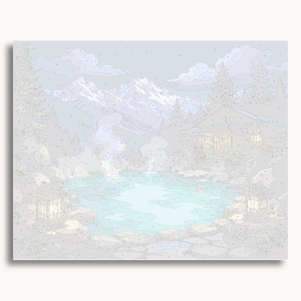 Numbered canvas preview for the Mountain Onsen paint by numbers kit
