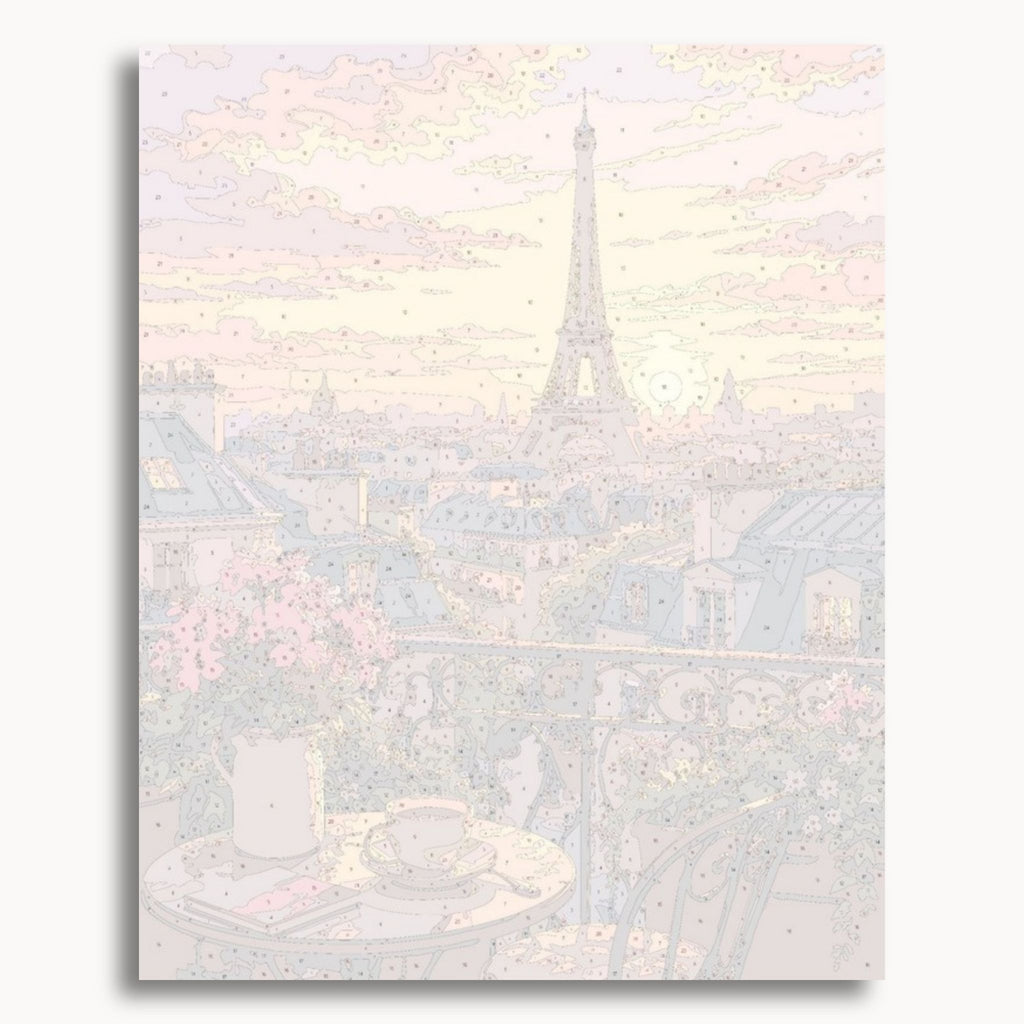 Numbered canvas preview for the Paris Sunset paint by numbers kit