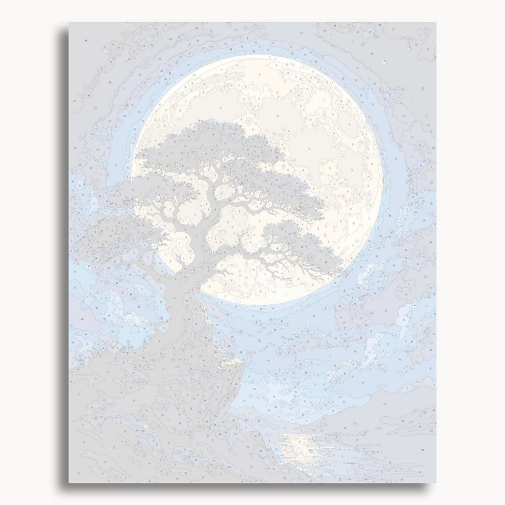 Numbered canvas preview for the Moonlit Tree paint by numbers kit