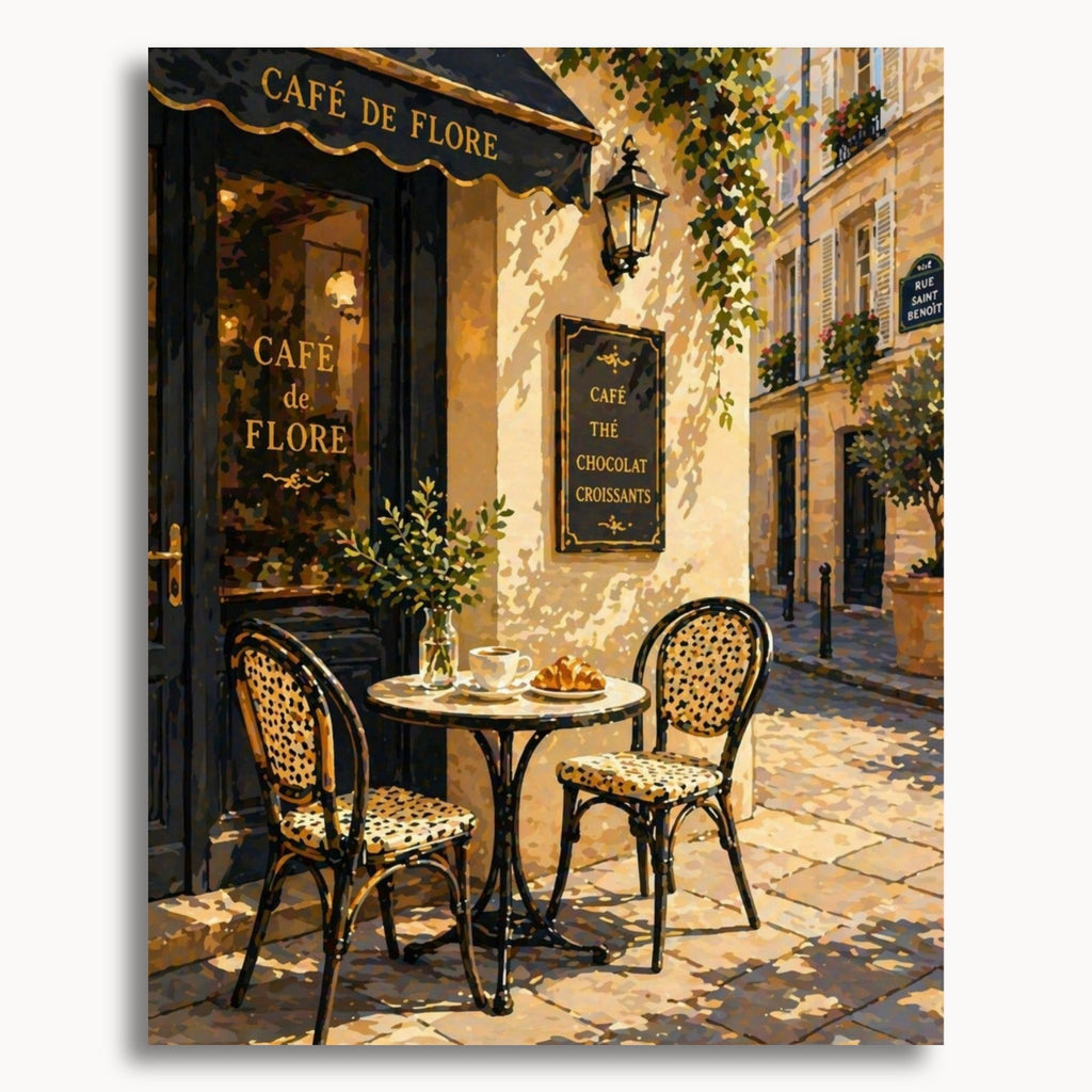 Paris Cafe Table paint by numbers artwork on canvas