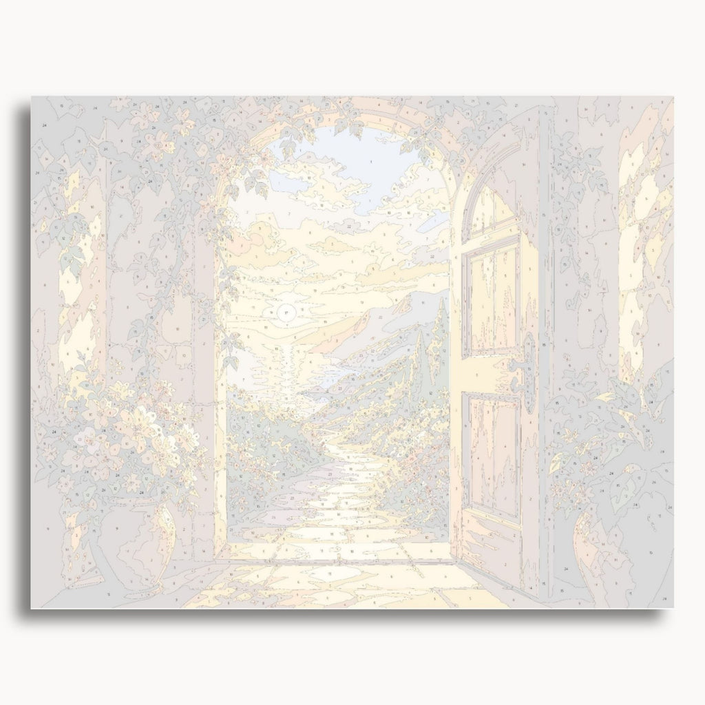 Numbered canvas preview for the Sunlit Garden paint by numbers kit