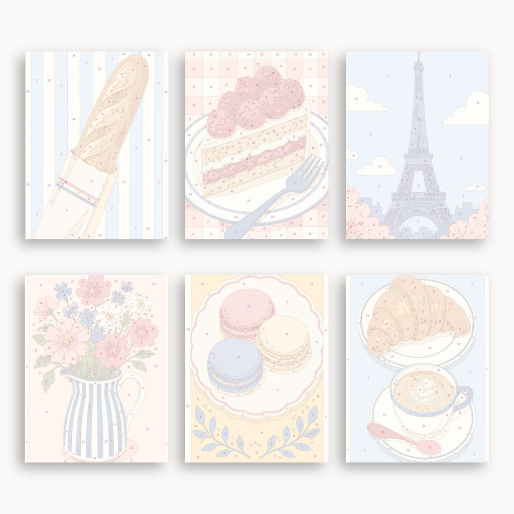 Numbered mini canvas previews for the Paris Treats set