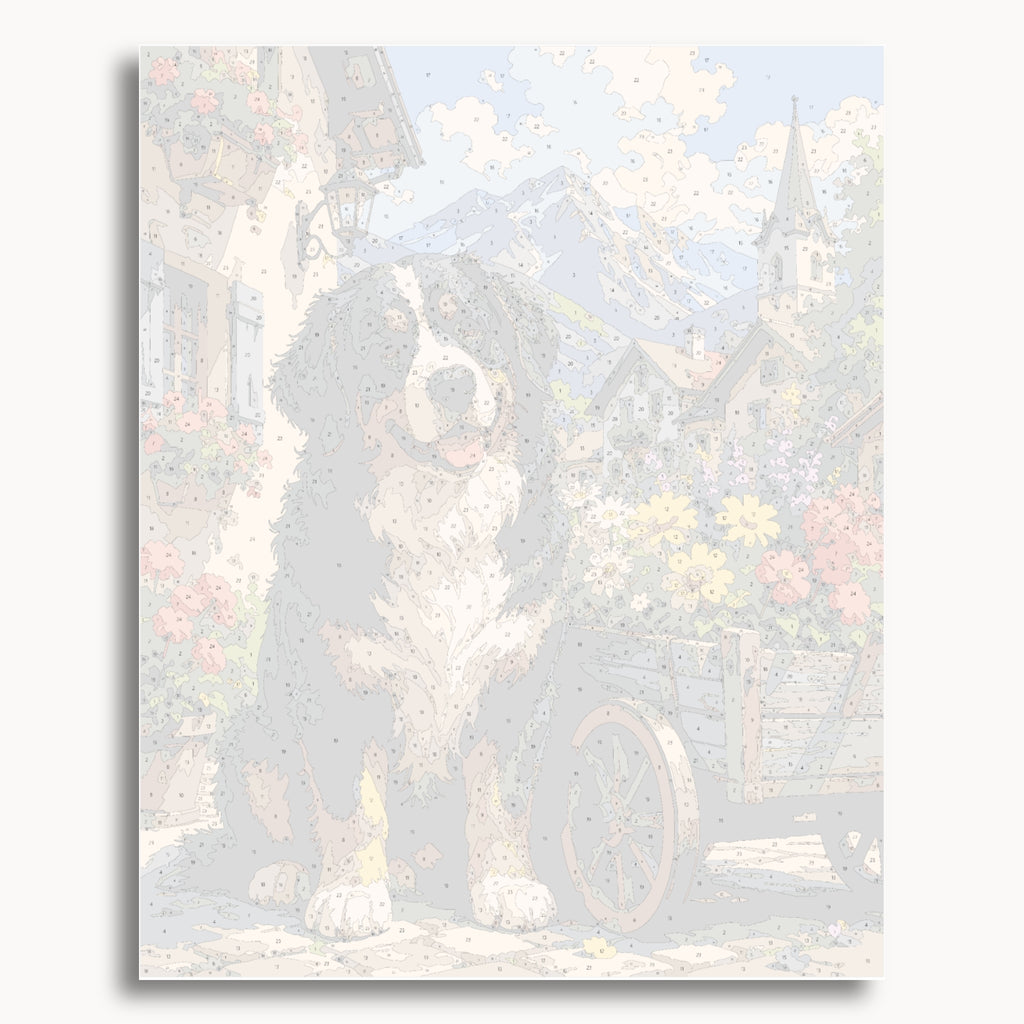 Numbered canvas preview for the Bernese Mountain Dog paint by numbers kit