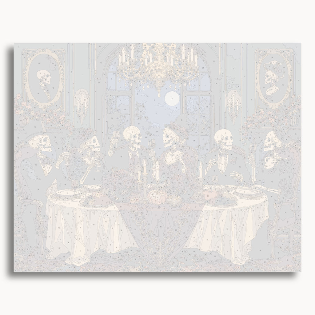 Numbered canvas preview for the Skeleton Supper paint by numbers kit