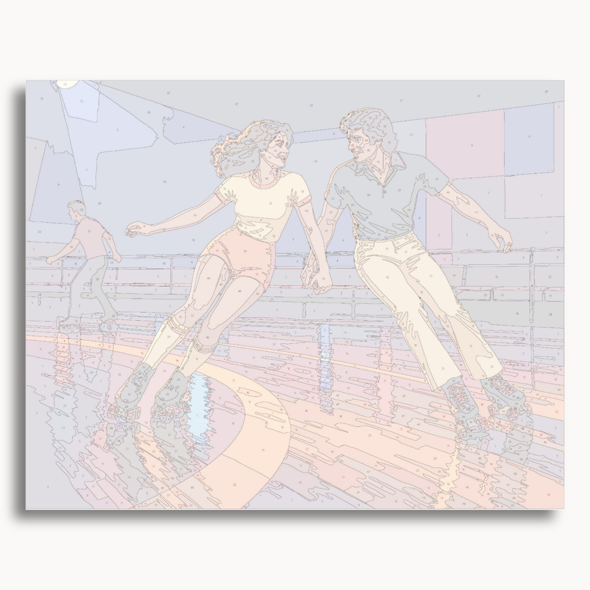 Numbered canvas preview for Roller Skating Couple, showing outlined painting sections and color numbers.