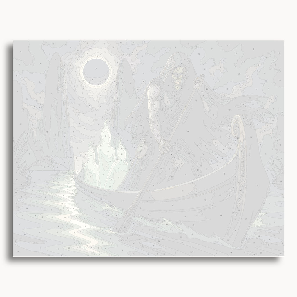 Numbered canvas preview for the Ferryman Of The Souls paint by numbers kit