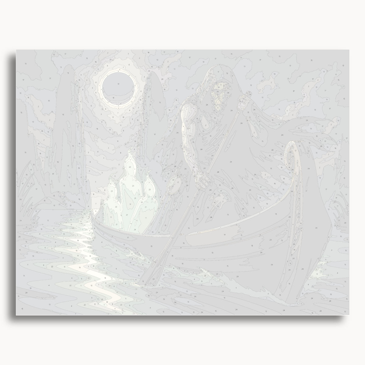 Numbered canvas preview for the Ferryman Of The Souls paint by numbers kit