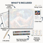 Dissolve Into You kit contents: numbered canvas, paints, three brushes, reference sheet, color key, painting guide and hanging hardware.