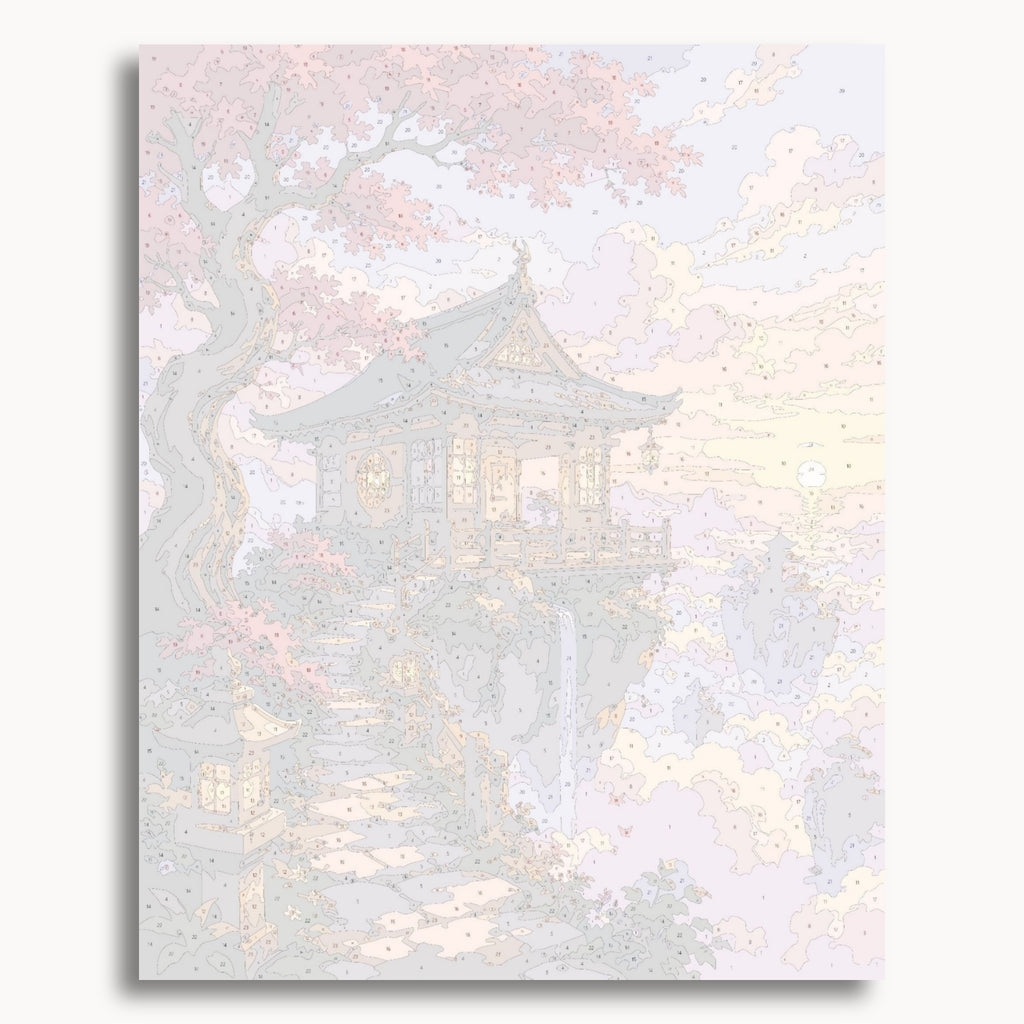 Numbered canvas preview for the Sky Temple paint by numbers kit