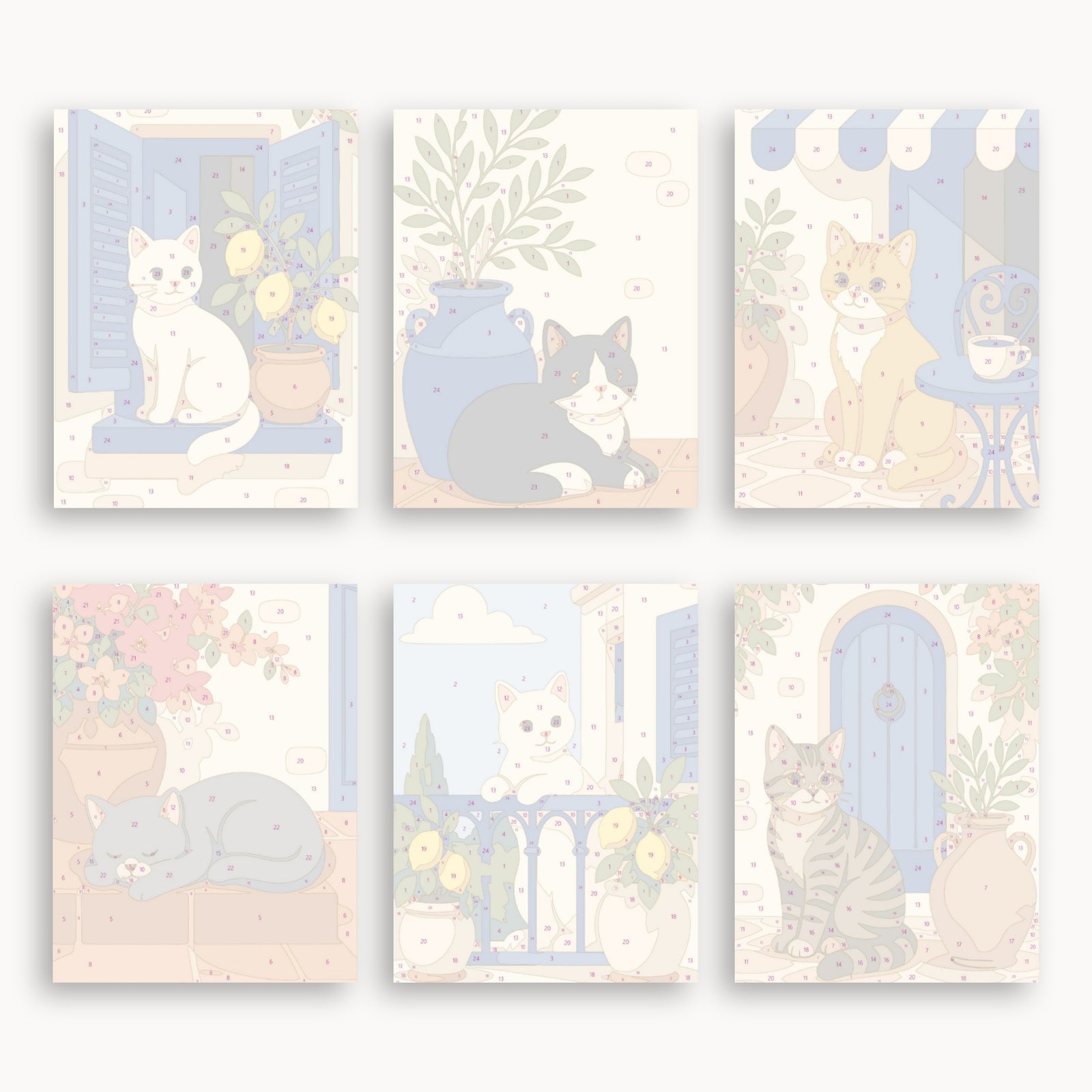 Mediterranean Cats Mini Paint By Numbers Set