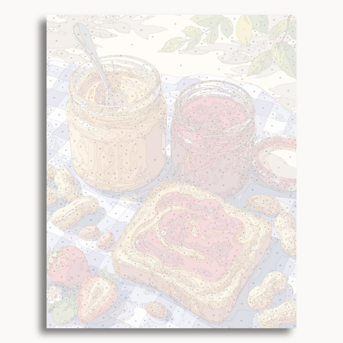 Numbered canvas preview for Peanut Butter & Jelly Toast, showing outlined painting sections and color numbers.