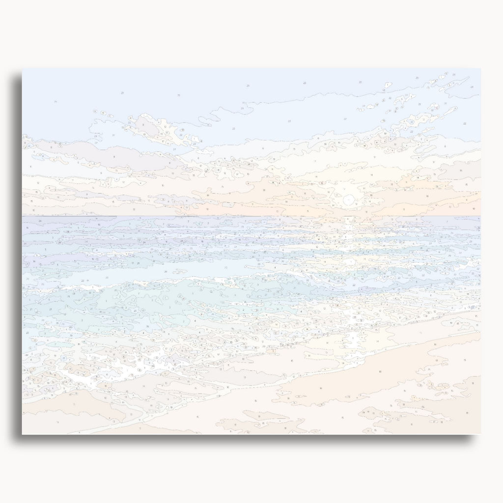 Numbered canvas preview for the Ocean Sunset Waves paint by numbers kit