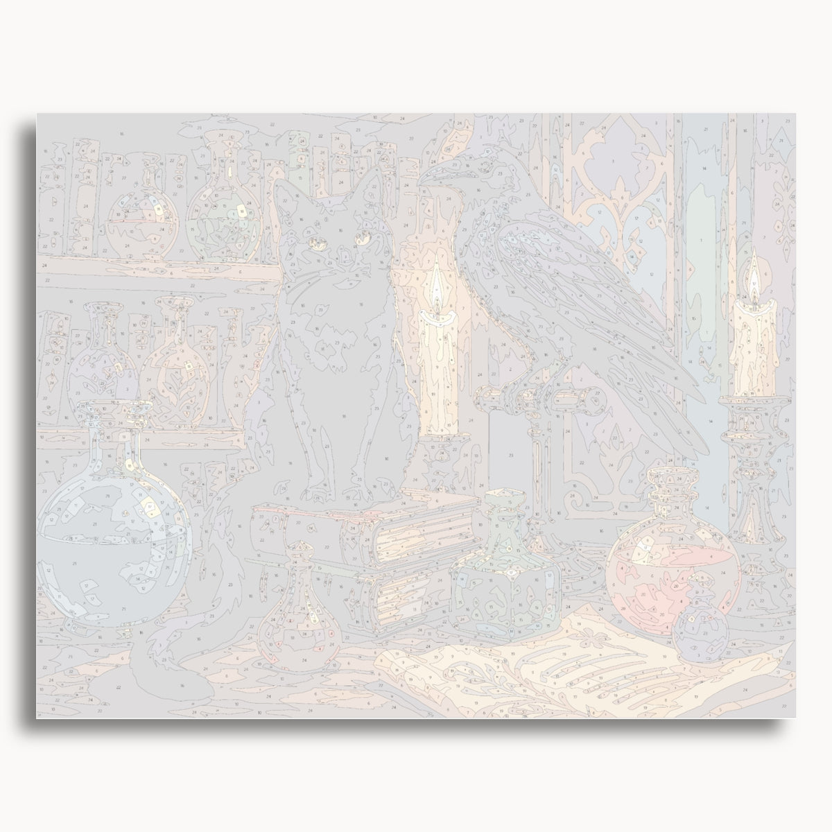 Numbered canvas preview for the Magical Cat And Raven paint by numbers kit