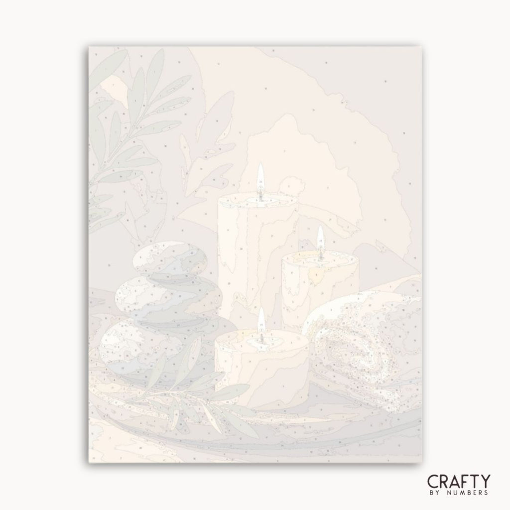 Numbered canvas preview for the Spa Candles paint by numbers kit
