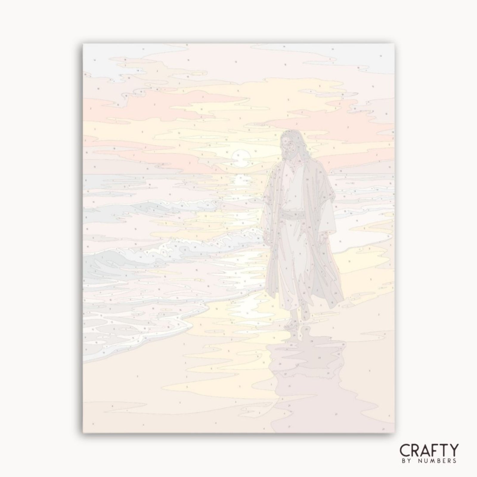 Numbered canvas preview for Golden Shore Walk paint by numbers with outlined color sections