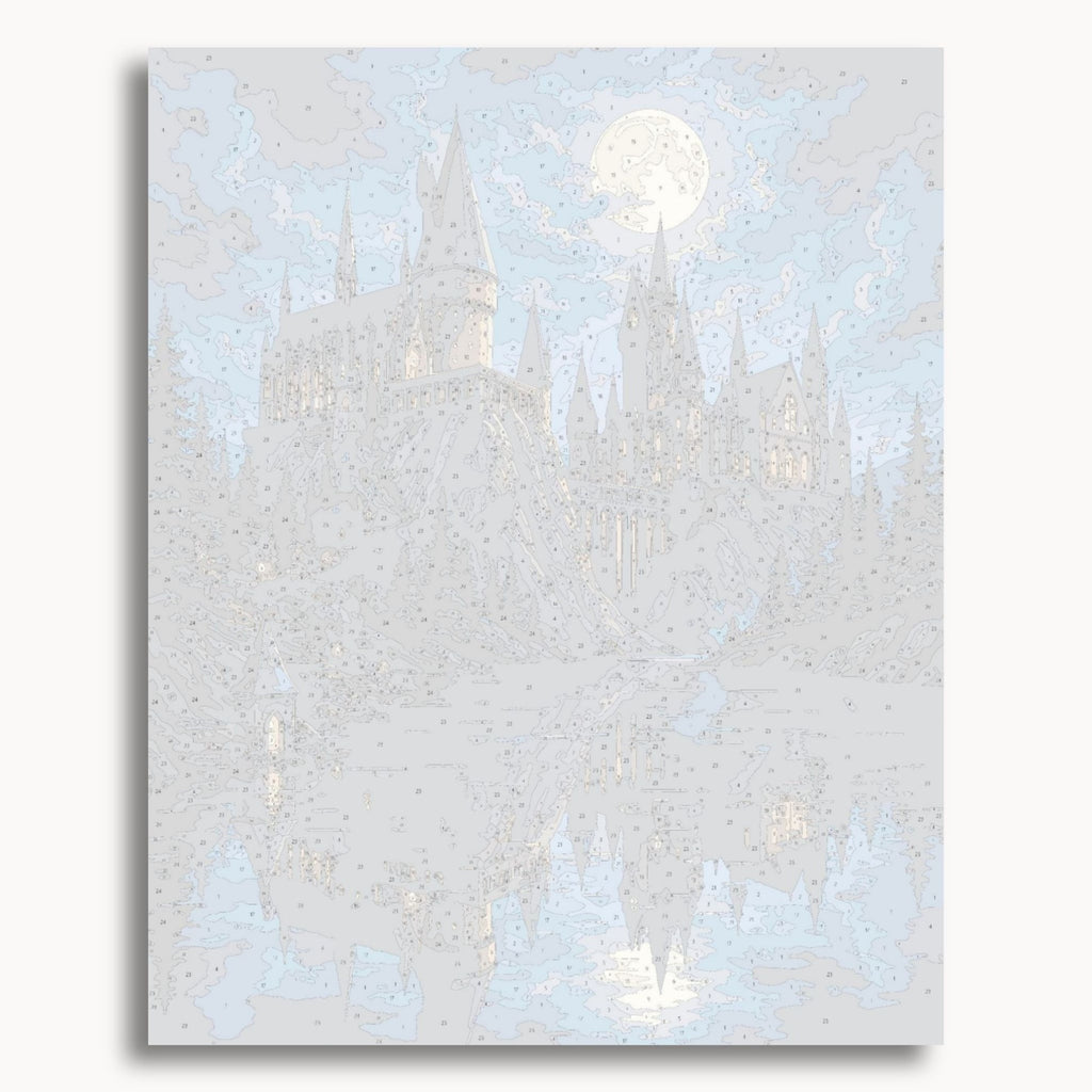 Numbered canvas preview for the Midnight Castle paint by numbers kit