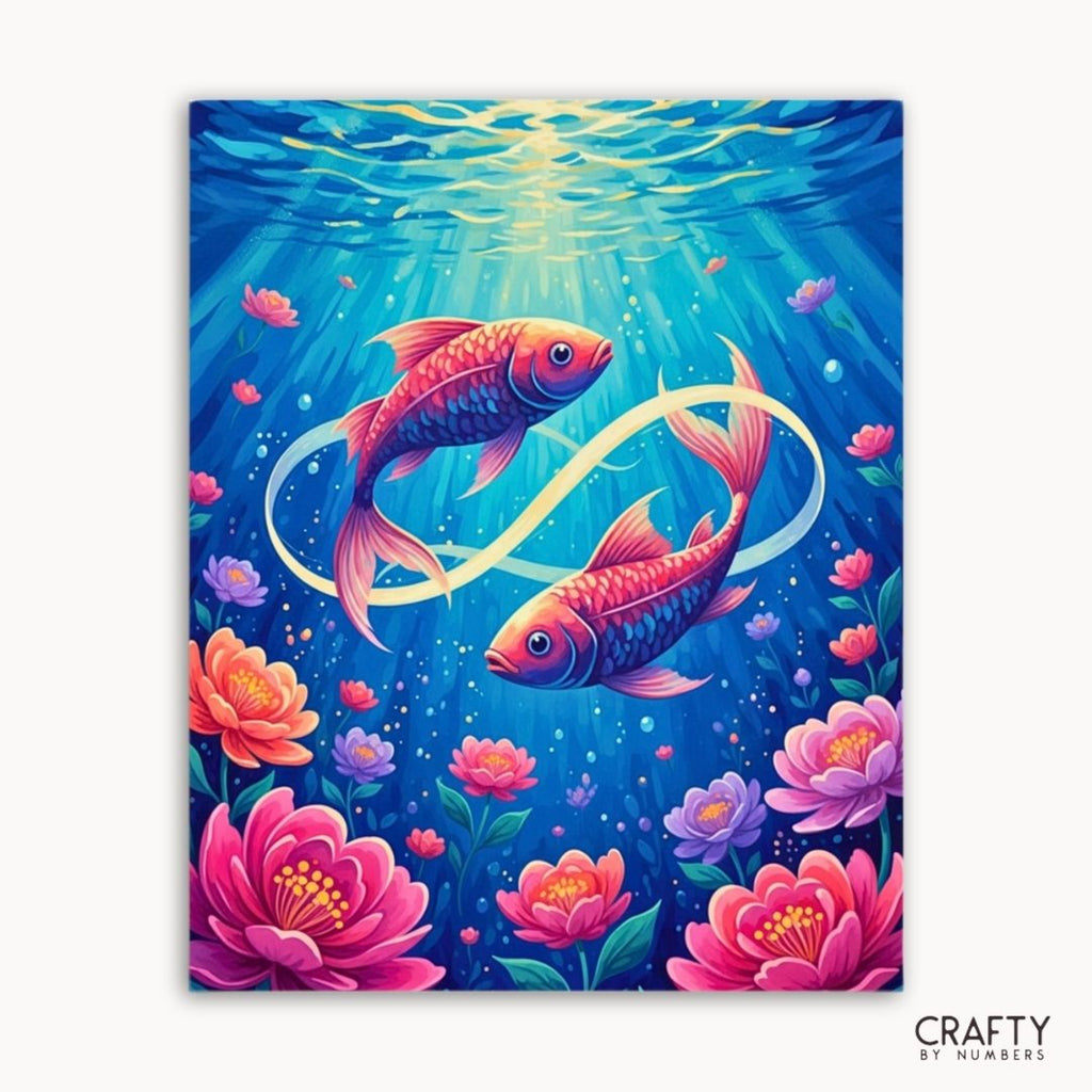 Eternal Pisces Bloom paint by numbers artwork on canvas