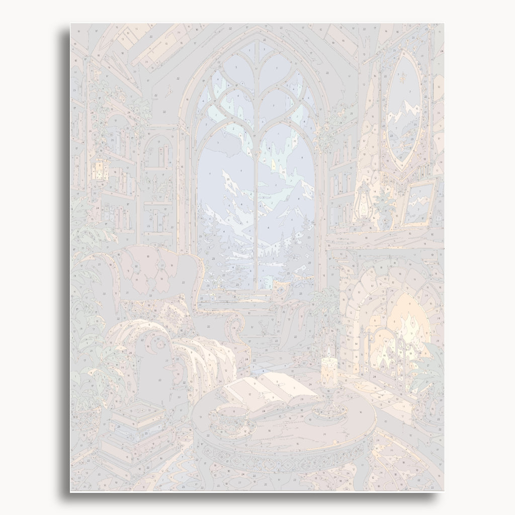 Numbered canvas preview for the Aurora Library paint by numbers kit