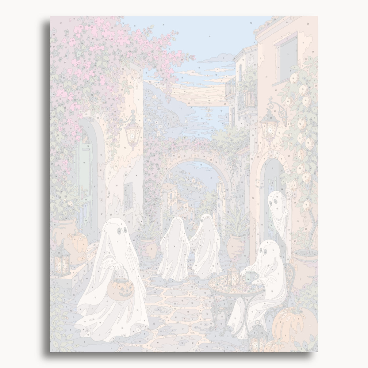 Numbered canvas preview for the Amalfi Ghosts paint by numbers kit
