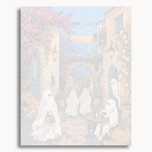 Numbered canvas preview for the Amalfi Ghosts paint by numbers kit