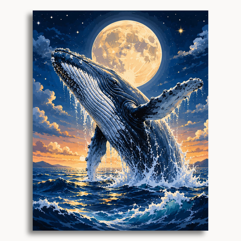 Moonlit Whale paint by numbers artwork on canvas