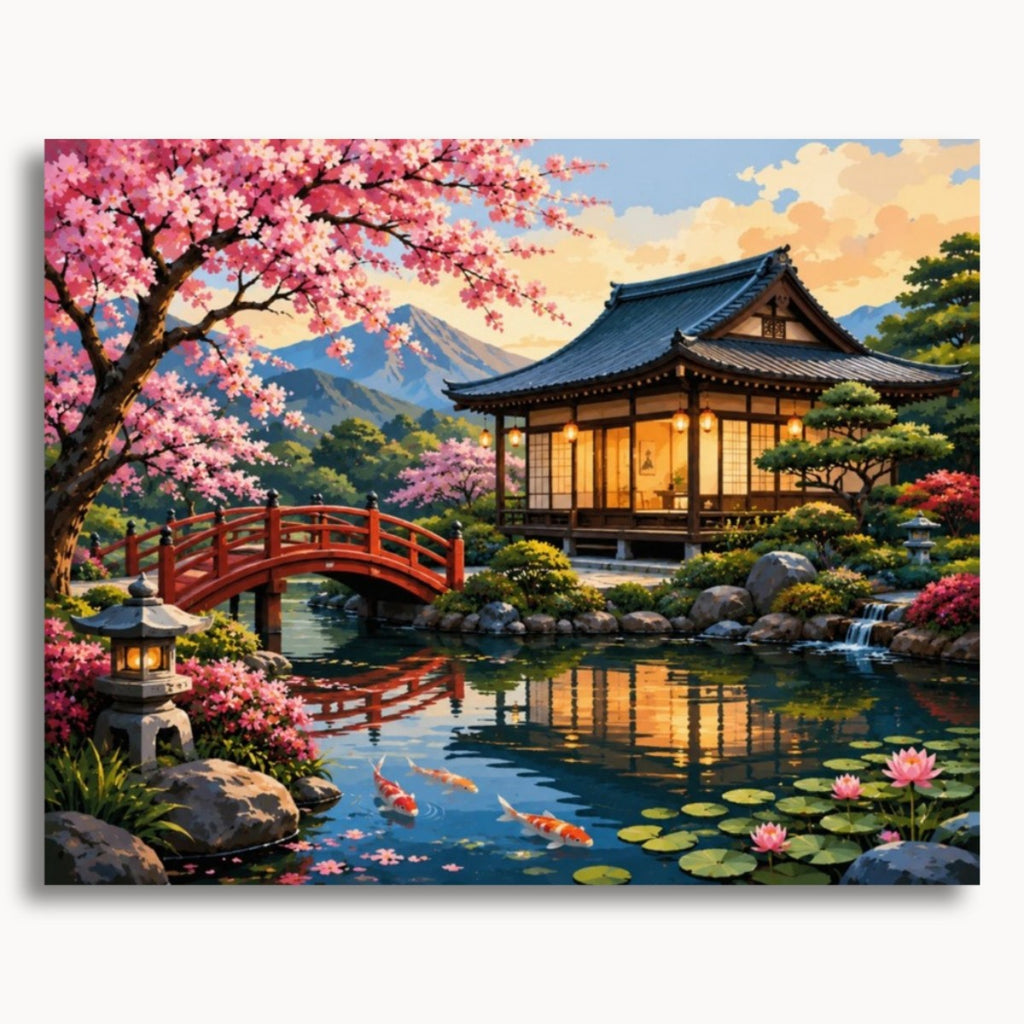 Cherry Blossom Garden paint by numbers artwork on canvas