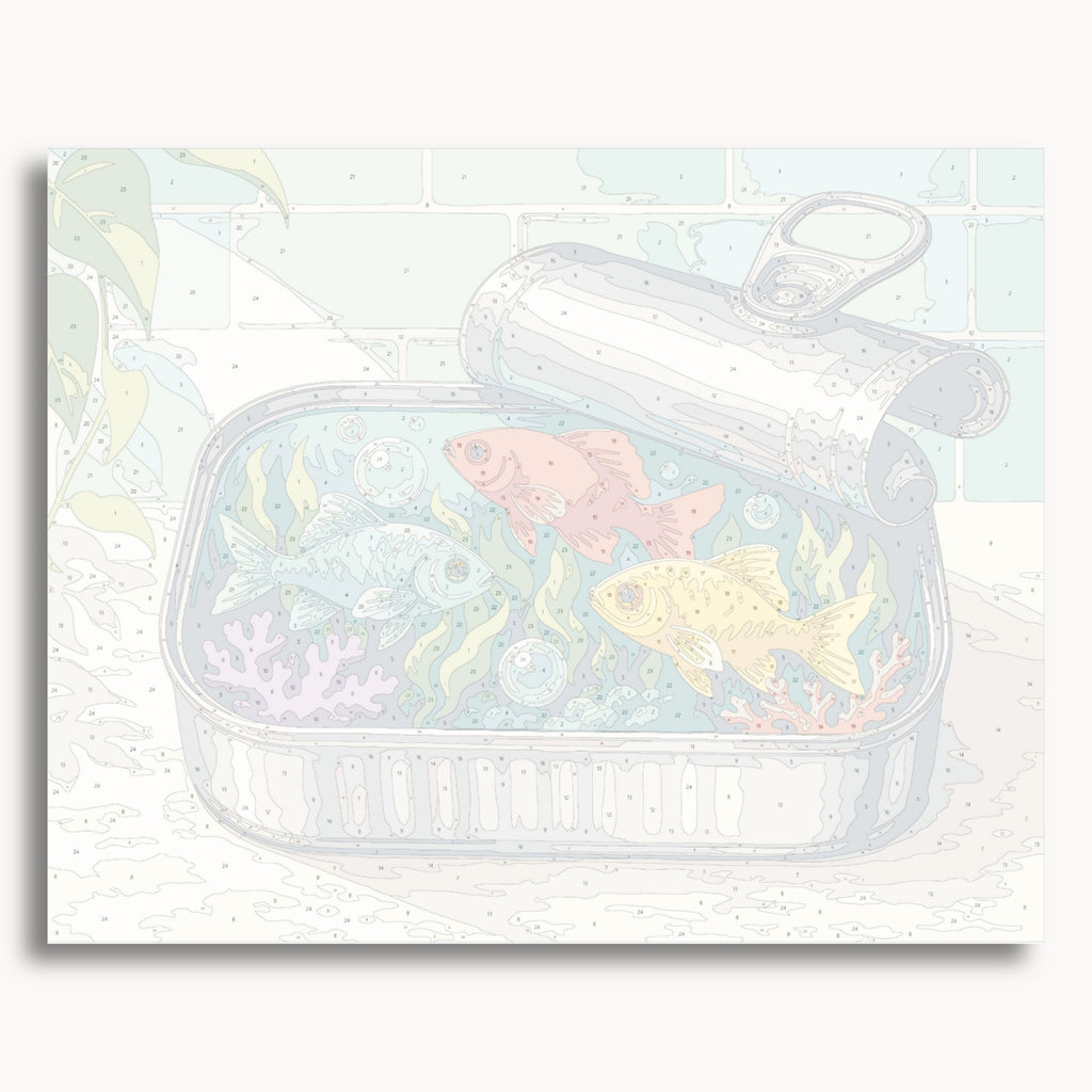 Numbered canvas preview for the Sardine Aquarium paint by numbers kit