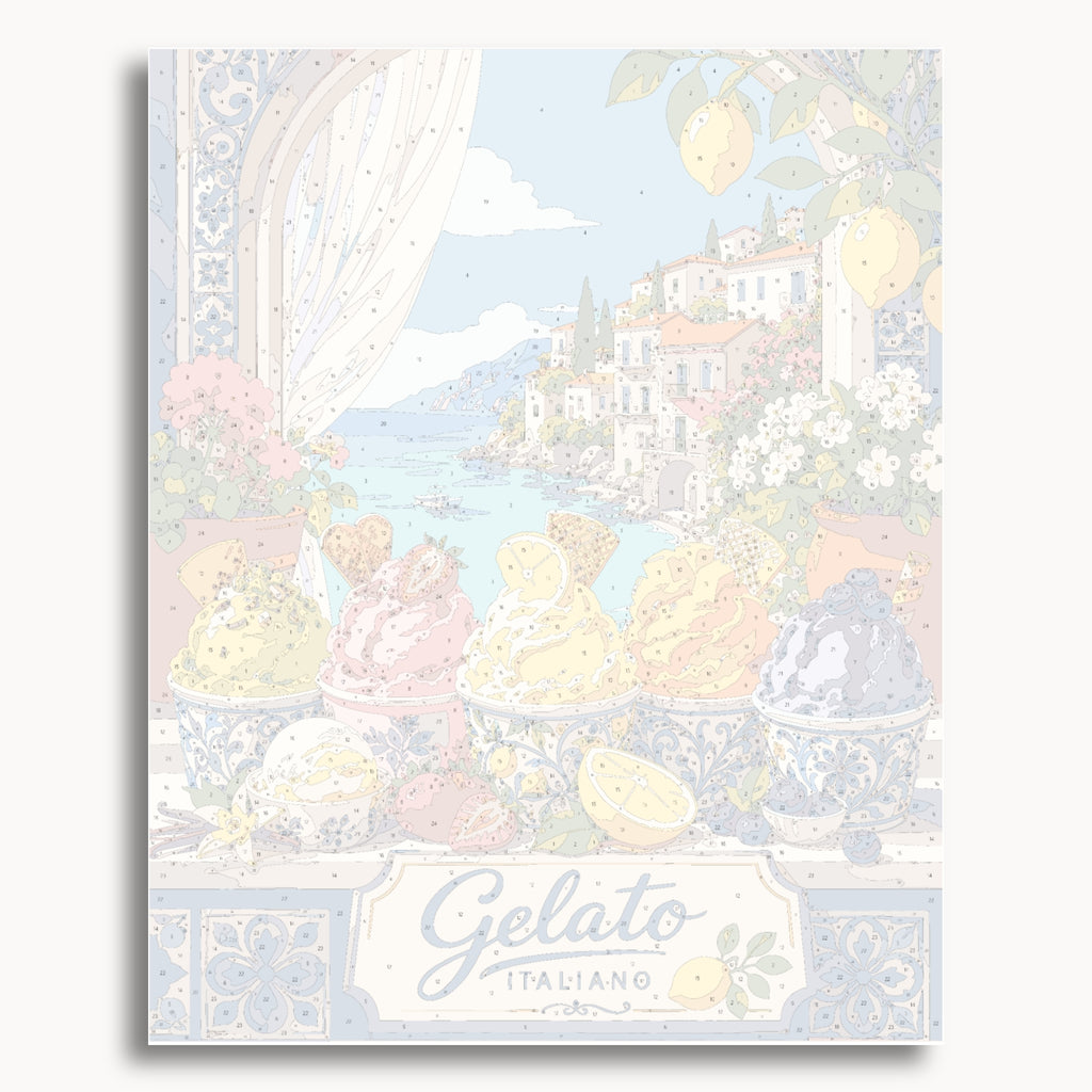 Numbered canvas preview for the Italian Gelato paint by numbers kit