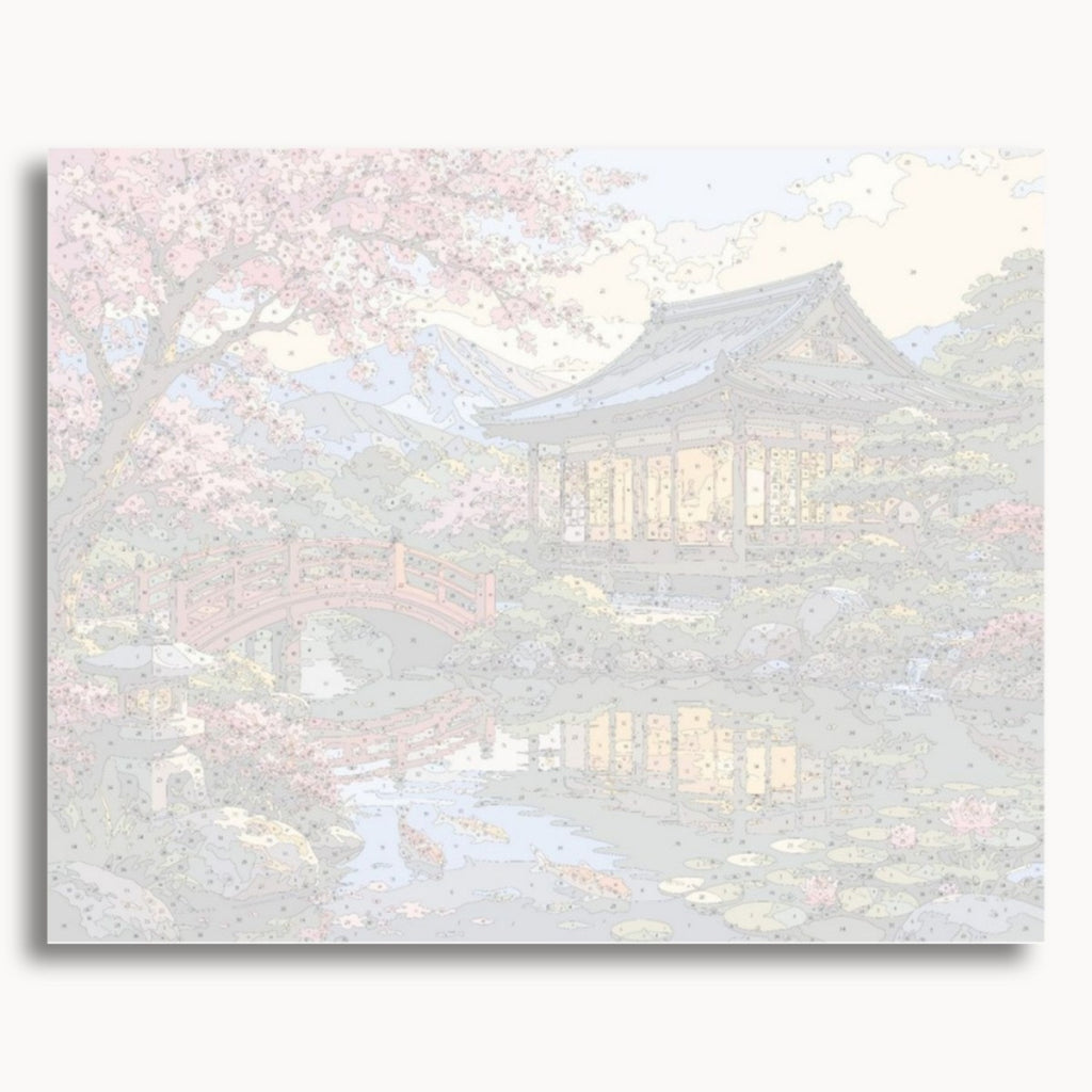 Numbered canvas preview for the Cherry Blossom Garden paint by numbers kit