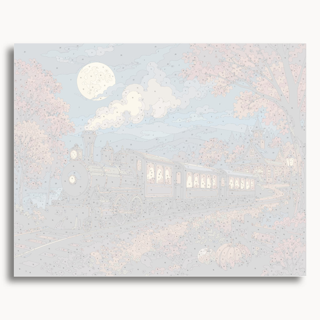 Numbered canvas preview for the Ghost Train paint by numbers kit