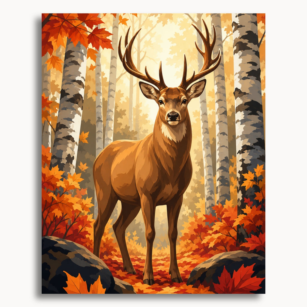 Autumn Stag paint by numbers artwork on canvas