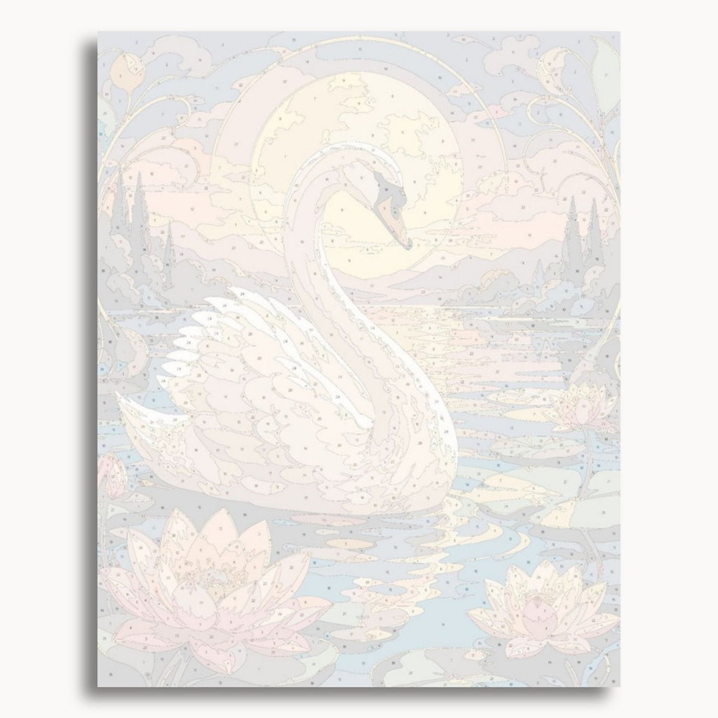 Numbered canvas preview for the Moonlit Swan paint by numbers kit