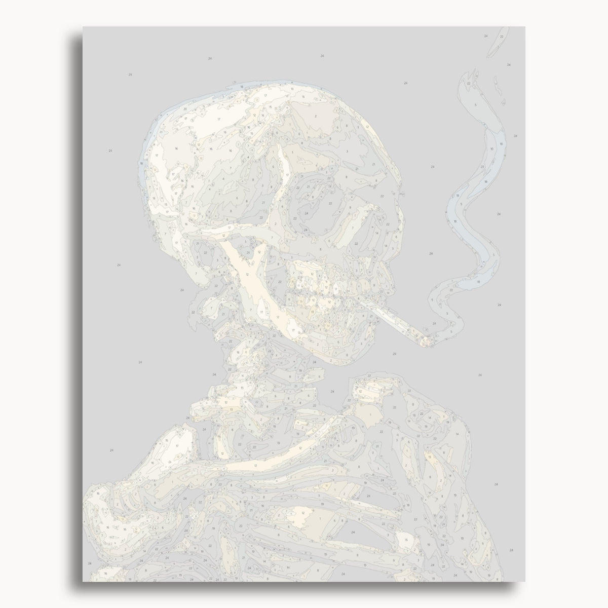 Numbered canvas preview for the Head Of A Skeleton With A Burning Cigarette paint by numbers kit