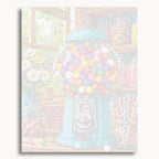 Numbered canvas preview for Vintage Gumball Machine, showing outlined painting sections and color numbers.