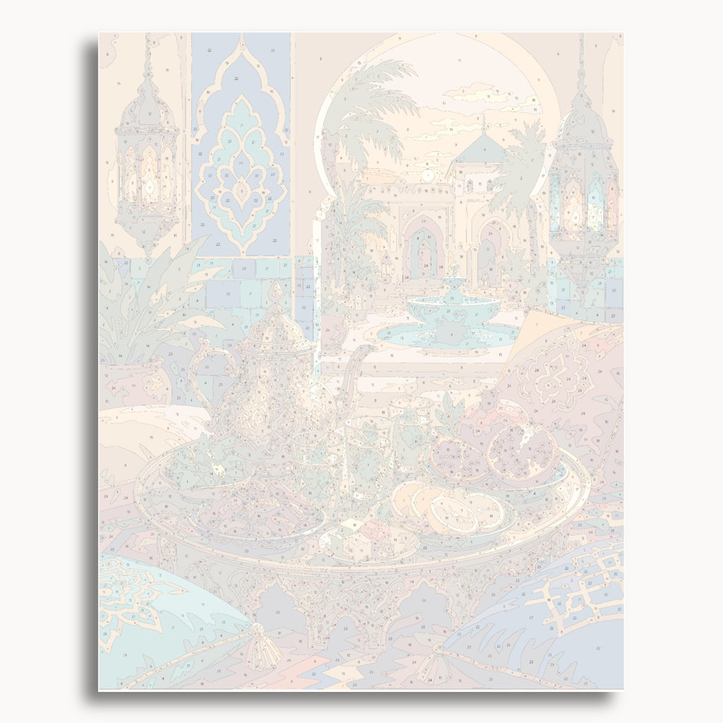 Numbered canvas preview for the Moroccan Tea paint by numbers kit