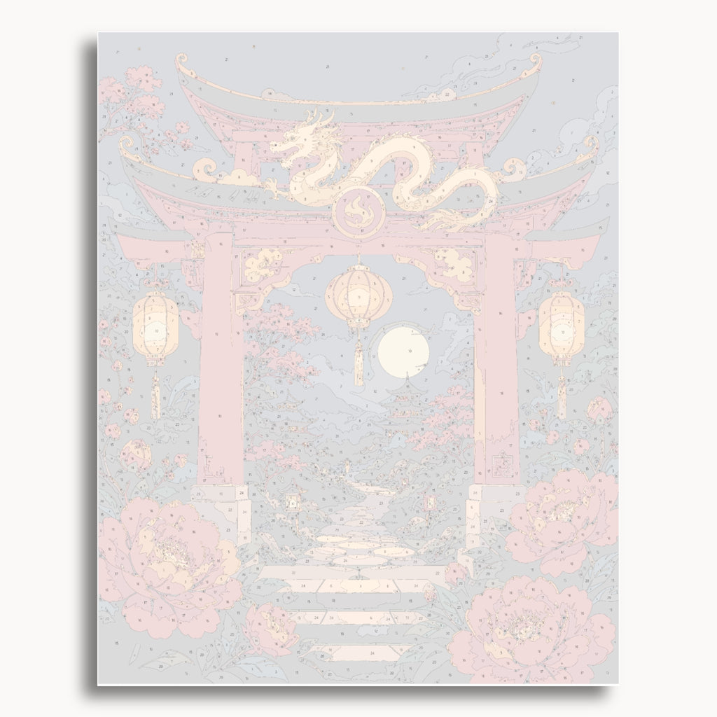 Numbered canvas preview for the Dragon Gateway paint by numbers kit