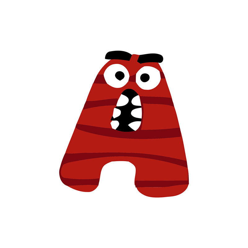 Red letter 'A' with a cartoon face on a white background