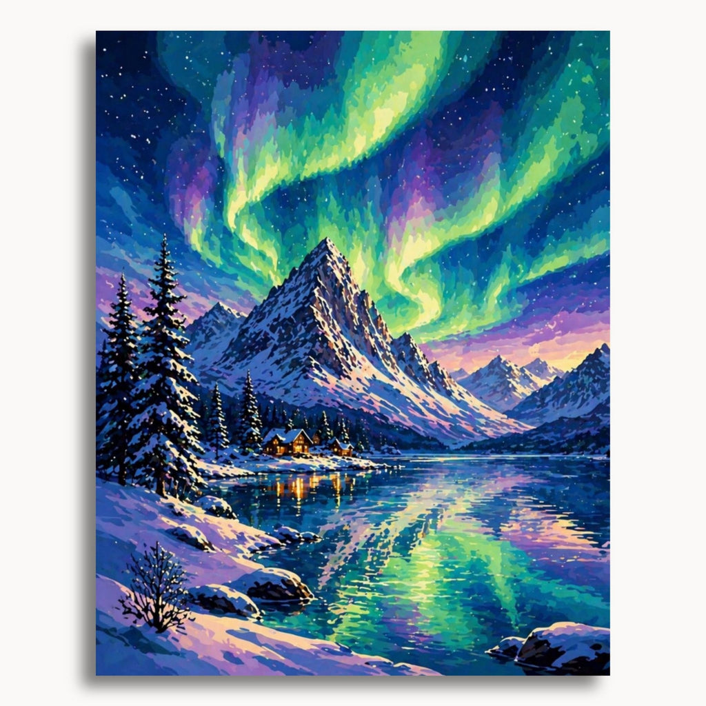 Aurora Peaks paint by numbers artwork on canvas