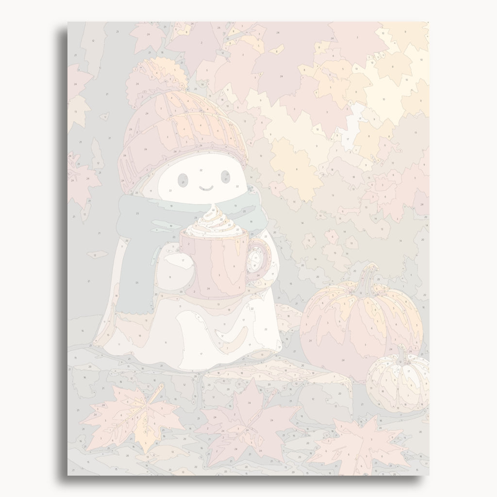 Numbered canvas preview for the Pumpkin Spice Ghost paint by numbers kit