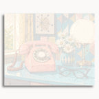 Numbered canvas preview for Retro Telephone Still Life, showing outlined painting sections and color numbers.