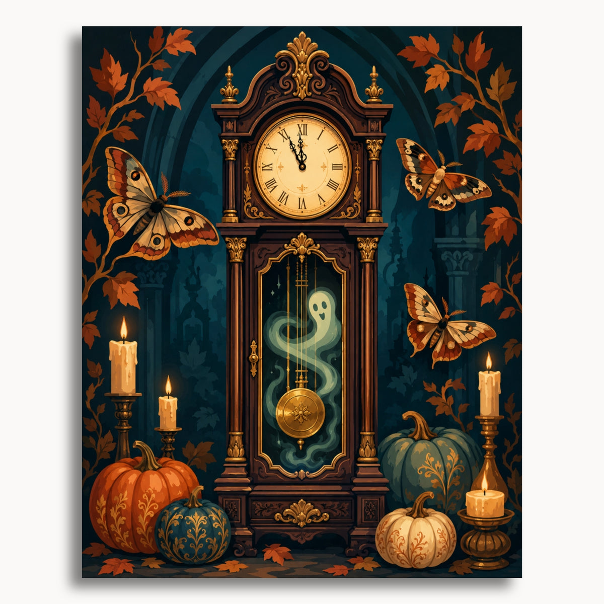 Haunted Grandfather Clock paint by numbers artwork on canvas