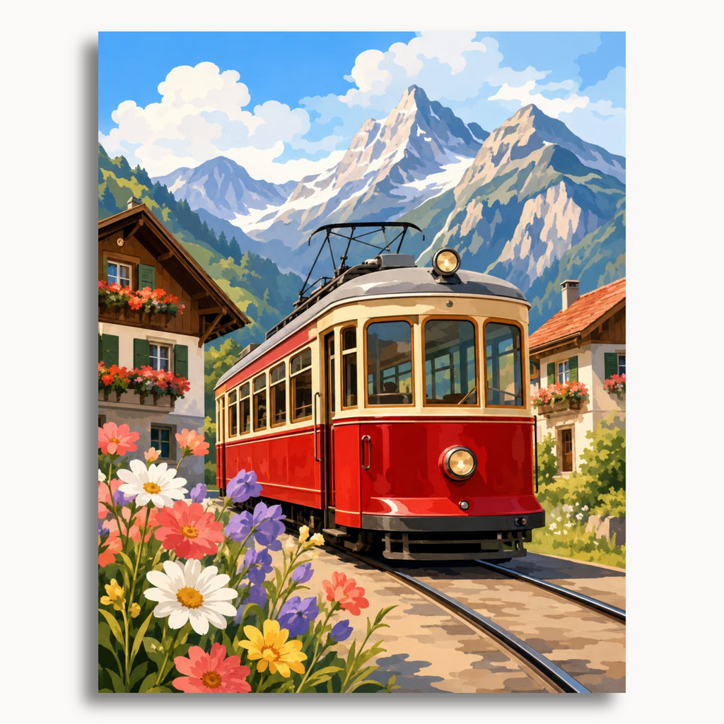 Alpine Flower Tram paint by numbers artwork on canvas