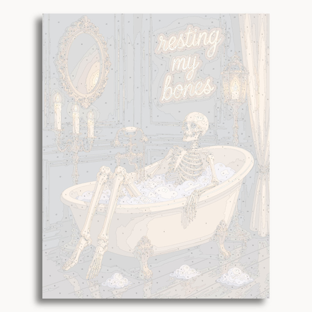 Numbered canvas preview for the Resting My Bones paint by numbers kit